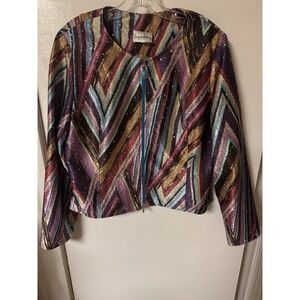 Joseph Ribkokk 64695 Metallic Chevron Sequin Evening Jacket Women's XL